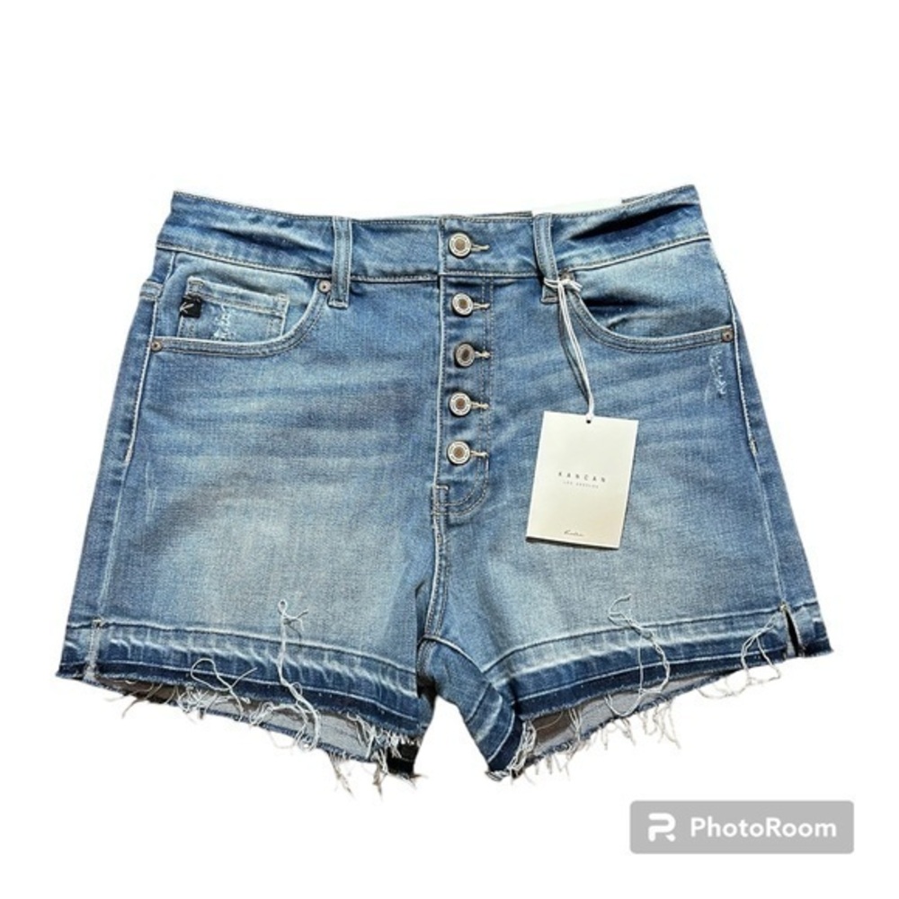 Kancan drop hem button fly stretchy jean shorts large